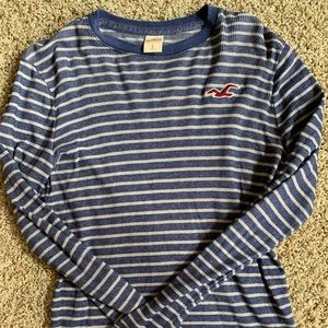 Blue and Grey Striped Hollister Long Sleeve Shirt